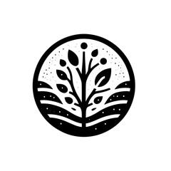 Minimalist Tree & Landscape: Black & White Emblem
