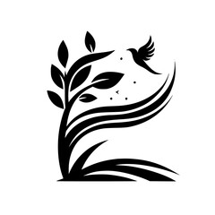Tranquil Flight: Bird & Flora Silhouette