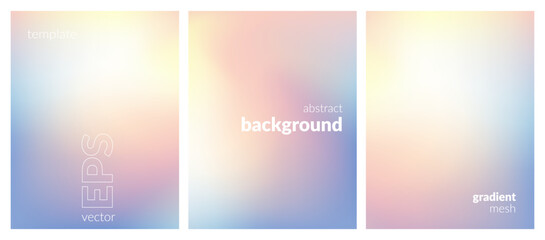 Abstract blurred background set. Gradient mesh. Light color mix. Glow effect yellow pink blue blend. Modern design template for web covers, ad banners, posters, brochures, flyers. Vector EPS