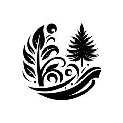 Black & White Nature Design: Leafy Elements & Evergreen
