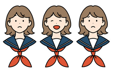 茶髪ショートの女子高生 表情3セット セーラー服