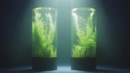 Glowing Plants in Cylindrical Vials