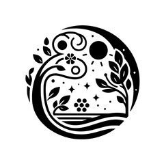 Obraz premium Circular Nature: Black & White Botanical Icon