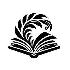 Blooming Knowledge: An Open Book and Floral Motif in Black and White