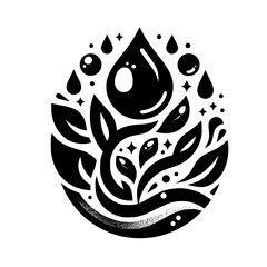 Eco-Balance:  Black & White Nature Symbol, Water & Greenery Harmony