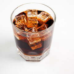 Cola with Ice Cubes on a White Background | Refreshing Cola Drink.