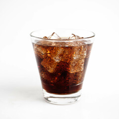 Cola with Ice Cubes on a White Background | Refreshing Cola Drink.