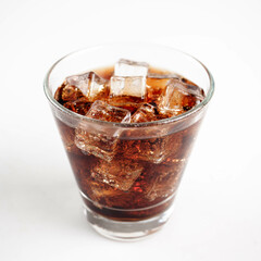 Cola with Ice Cubes on a White Background | Refreshing Cola Drink.