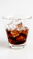 Cola with Ice Cubes on a White Background | Refreshing Cola Drink.