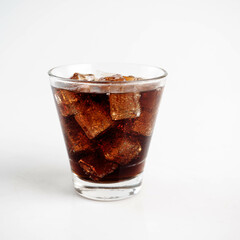 Cola with Ice Cubes on a White Background | Refreshing Cola Drink.