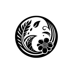 Minimalist Floral Yin-Yang in Black and White
