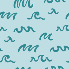 Boho Summer Ocean Pattern. Minimalist Tropical Illustration with Silhouette Waves. Seamless Background for Trendy Textile and Vacation Decor. Abstract Graphic Design. Boho Sea Simple Background.