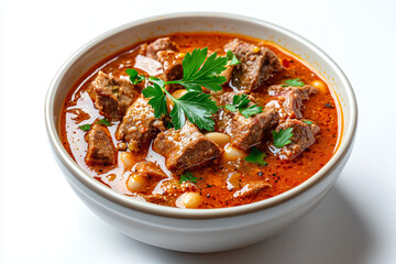 a bowl of soup with meat and vegetables