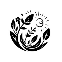 Black & White Floral Circle: Nature's Embrace