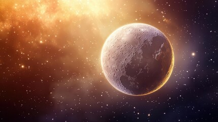 Vibrant Celestial Planet Surrounded by Starry Background in the Depths of Space