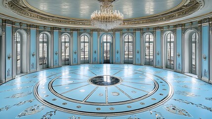 Obraz premium A luxurious elegant ballroom with multiple windows and a chandelier