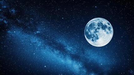 Obraz premium Majestic Night Sky Featuring Bright Full Moon and Stars in a Beautiful Galaxy Landscape