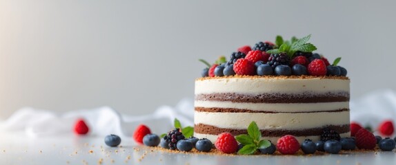 Delicious layered cake topped with fresh berries captures the essence of a perfect dessert for any celebration