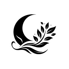 Crescent Bloom: Botanical Black & White Graphic