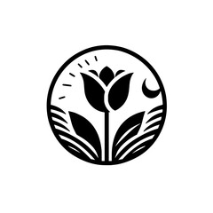 A Timeless Garden: Black Tulip in a Round Frame, Day & Night