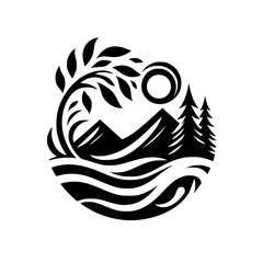 Monochromatic Nature: Emblem of Mountains, Trees, and Water