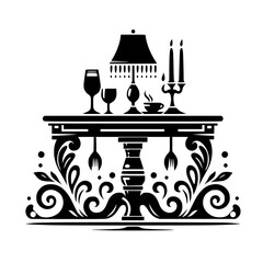 Elegant Black and White Table Setting Illustration