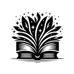 Enchanted Tome: Blooming Wisdom & Sparkle in a Monochromatic Design