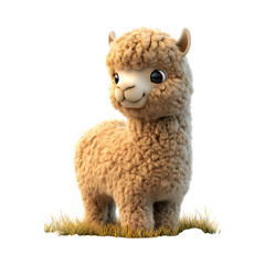 A Fluffy 3D Cartoon Alpaca with Soft Glowing Fleece Isolated on Transparent Background