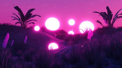 Pink Neon Desert Sunset Landscape