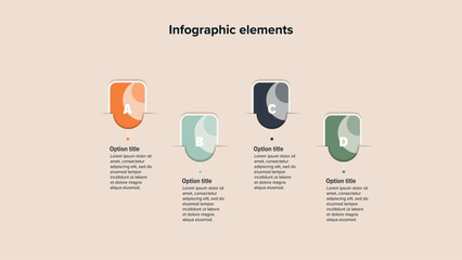 Business process chart infographics with 4 step squares. Rectangular workflow graphic elements. Company flowchart presentation slide. Vector info graphic in flat design