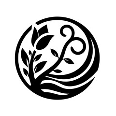 Floral Silhouette in a Circle: Minimalist Design