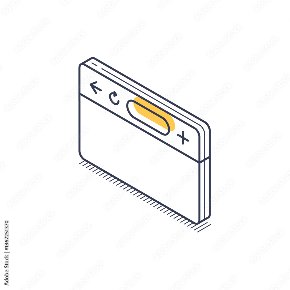 Poster illustration features an isometric line icon of a web browser window. it shows key elements like nav