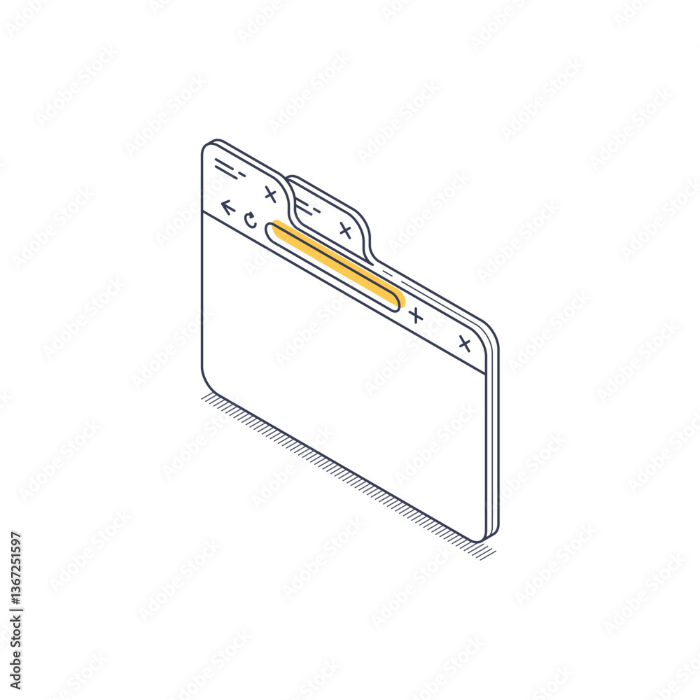 Poster illustration features an isometric line icon of a web browser window. it shows key elements like nav