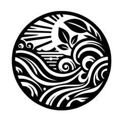 Tranquil Coastal Circle: Monochrome Nature's Embrace