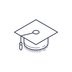Isometric line icon features an academic hat, symbolizing education and achievement. The clean design reflects modern aesthetics suitable for various educational contexts.