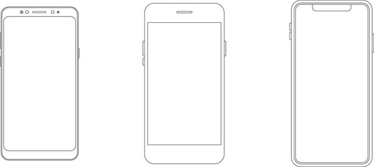 Outline line drawing modern smartphone. Elegant thin stroke line style design. Elegant thin line stroke style design smartphone