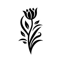 Minimalist Black Tulip Silhouette on White