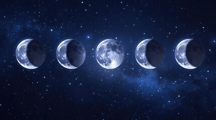 Phases of the Moon Displaying a Celestial Event in a Starry Night Sky