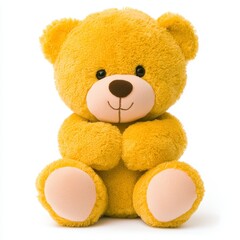 Obraz premium Adorable Yellow Plush Teddy Bear on White Background