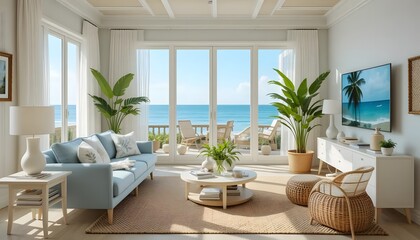 Fototapeta premium Coastal Beach House Living Room Mockup
