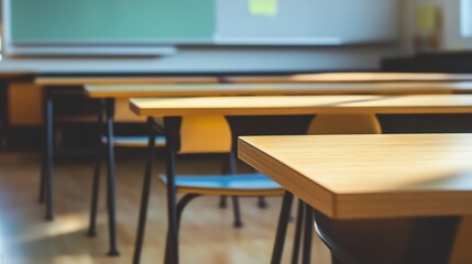 Empty Classroom Desks and Chairs Awaiting Students for Education Day