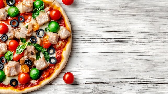 Vegetarian pizza food photography rustic style