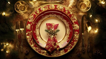Fototapeta premium Festive Christmas Dinner Table Setting