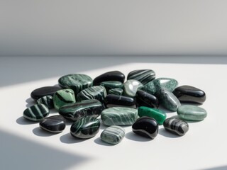 Stunning Polished Black and Green Zebra Jasper Tumbled Stones Collection.