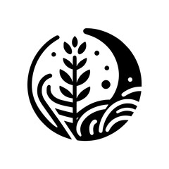 Circle of Life: Wheat, Crescent Moon, and Waves.