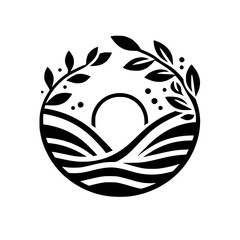 Tranquil Sunrise: Minimalist Landscape Within a Circle