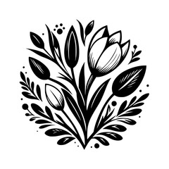 Elegant Floral Design: Monochrome Tulip Bouquet on White