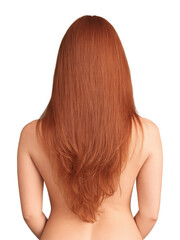 Fototapeta premium Loose beach waves in bright auburn, medium length, worn by a European woman aged 30-35 years old, for a soft,