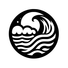 Serene Wave Crest: Minimalist Black and White Circle Design