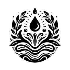 Symbolic Harmony: Water, Leaves, and Waves in Black & White Circle